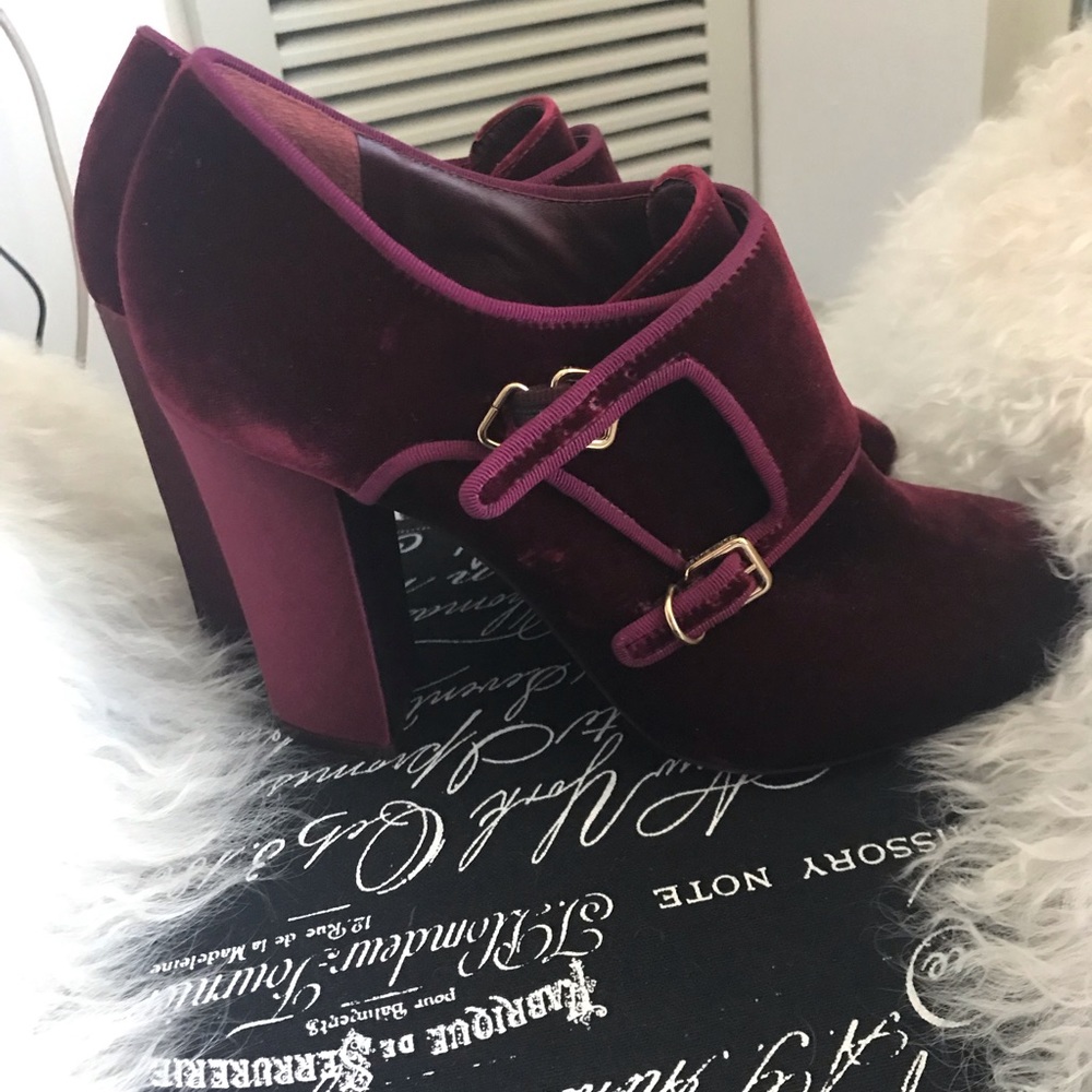 Burgundy velvet Tory Burch booties